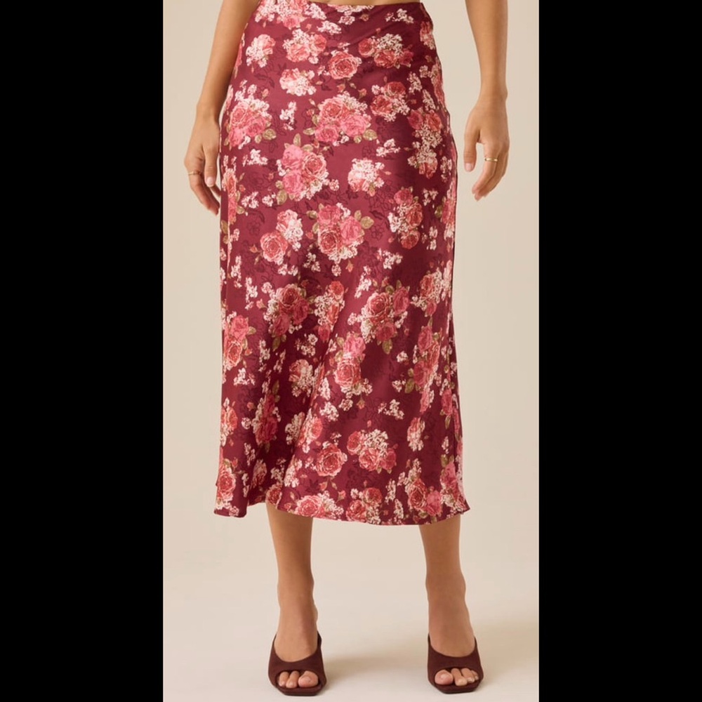 Altar'd State Cassidy Burgundy Floral A-Line Skirt - Picture 7 of 9